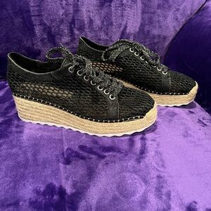 INC International Concepts Black Mesh Espadrille Wedges
